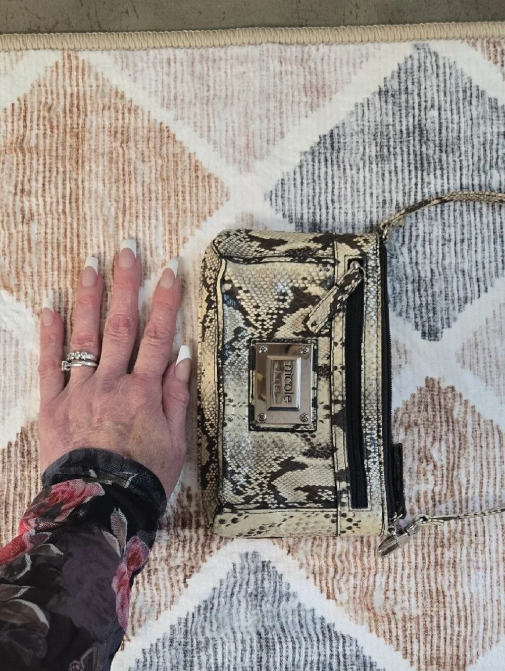 Nicole by Nicole Miller Black & Cream Snake-Print Wristlet